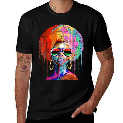Womens Black Queen Afro Melanin Dripping Juneteenth  Heathered Texture T-Shirt