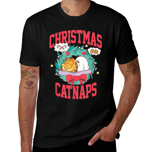 Garfield Christmas Catnaps Wreath Cute Holiday Cat  Durable T-Shirt