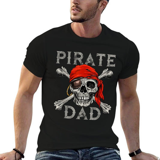 Pirate Dad Jolly Roger Crossbones Skull Halloween  Ribbed Collar T-Shirt