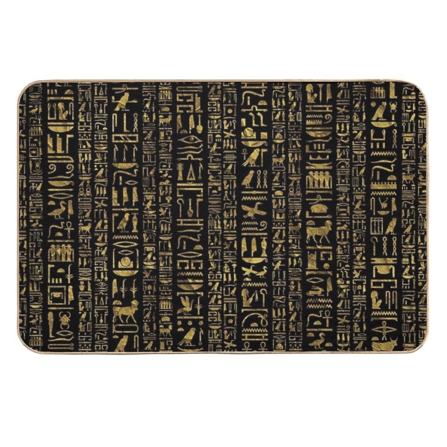 Egyptian Hieroglyphs Vintage Gld on Black  Stain-Proof Bath Mat