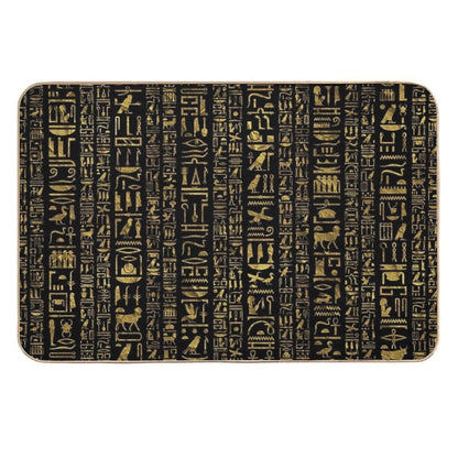 Egyptian Hieroglyphs Vintage Gld on Black  Stain-Proof Bath Mat