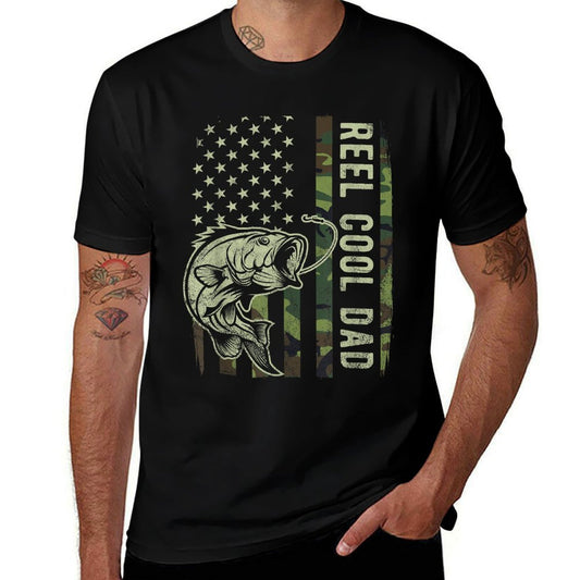 Reel Cool Dad Camouflage American Fathers Day  Relaxed-fit T-Shirt