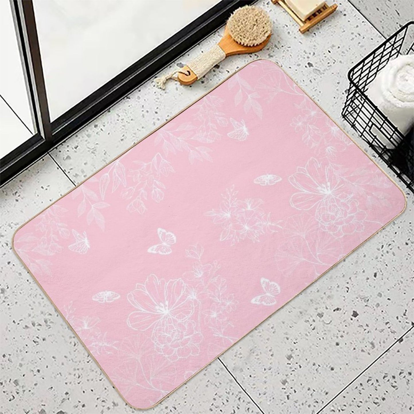 Pink Flowers Pattern, Floral, Pattern, Minimalist, Modern  Long-Lasting Bath Mat