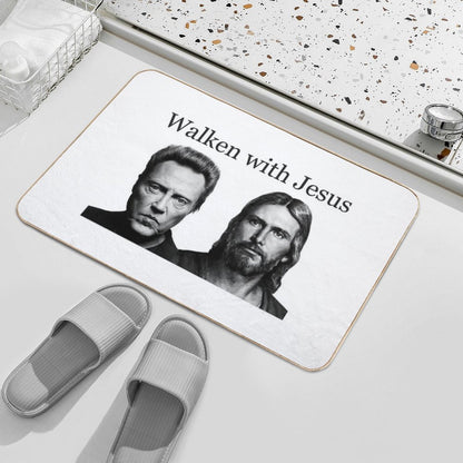 Walken with Jesus - Funny Walking with Jesus with Christopher Gag Gifts  Easy To Clean Bath Mat