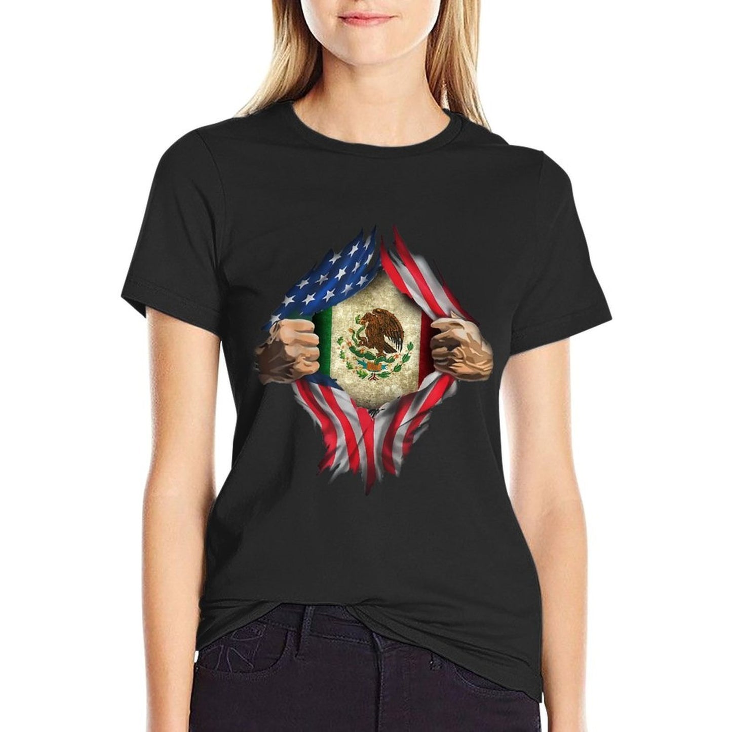 MEXICAN AMERICAN SUPER HERO FLAG T SHIRT  Eco-friendly Material T-Shirt