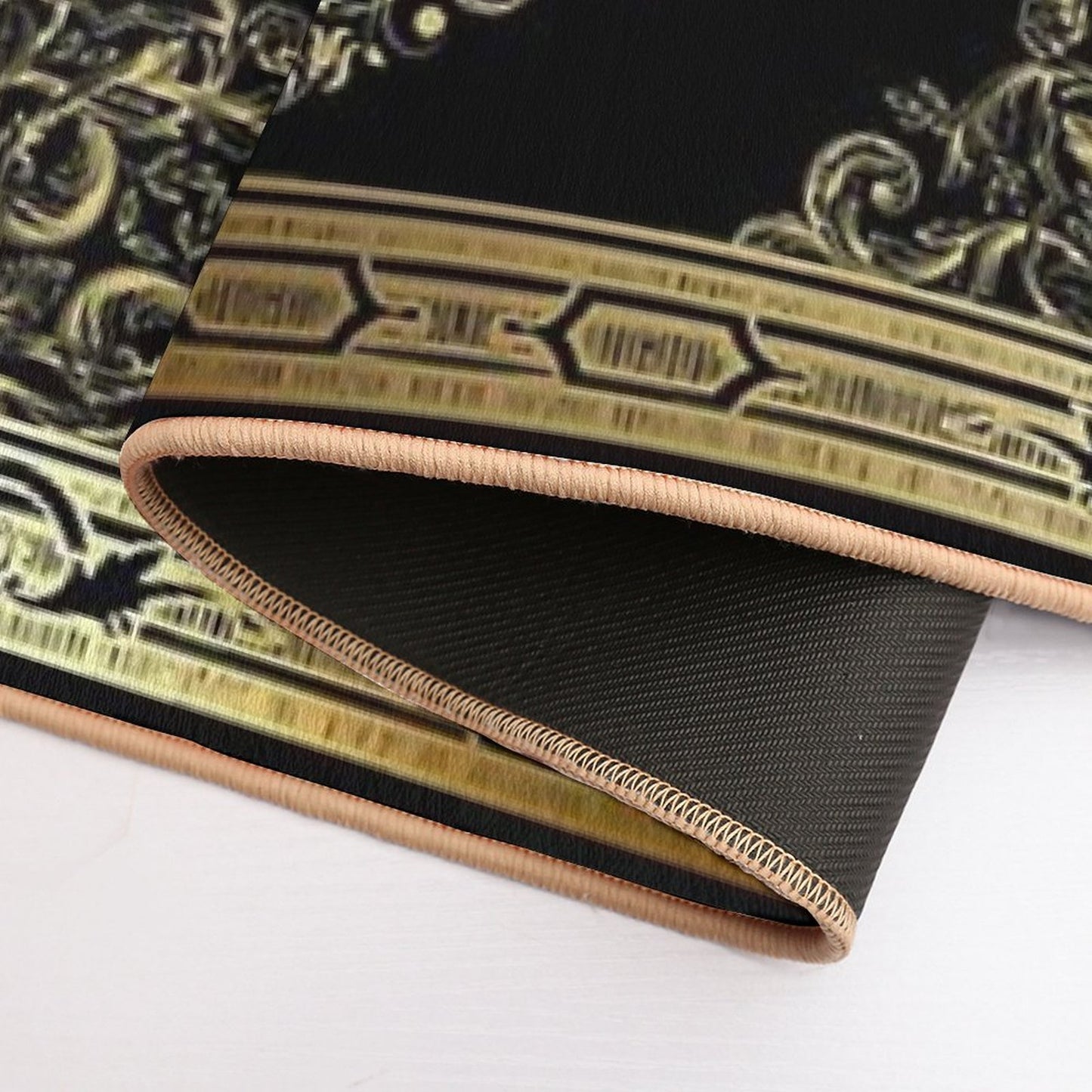 Ornate Baroque Crown Black Gold Greek Key  Multi-Purpose Bath Mat