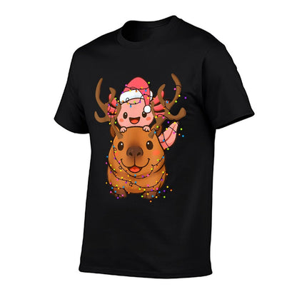 Capybara Axolotl Christmas Tree Xmas Light Cute Girls Boys  Eco-friendly Material T-Shirt