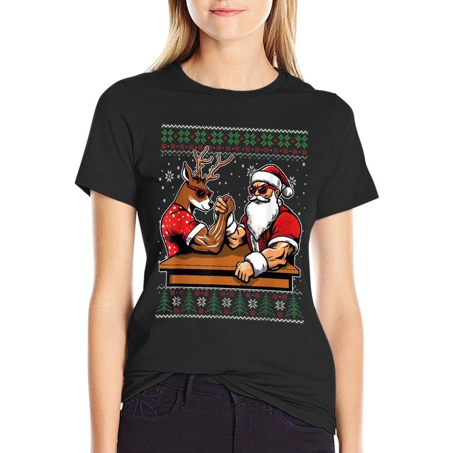 Christmas Santa Arm Wrestling Reindeer Ugly Christmas  Soft T-Shirt