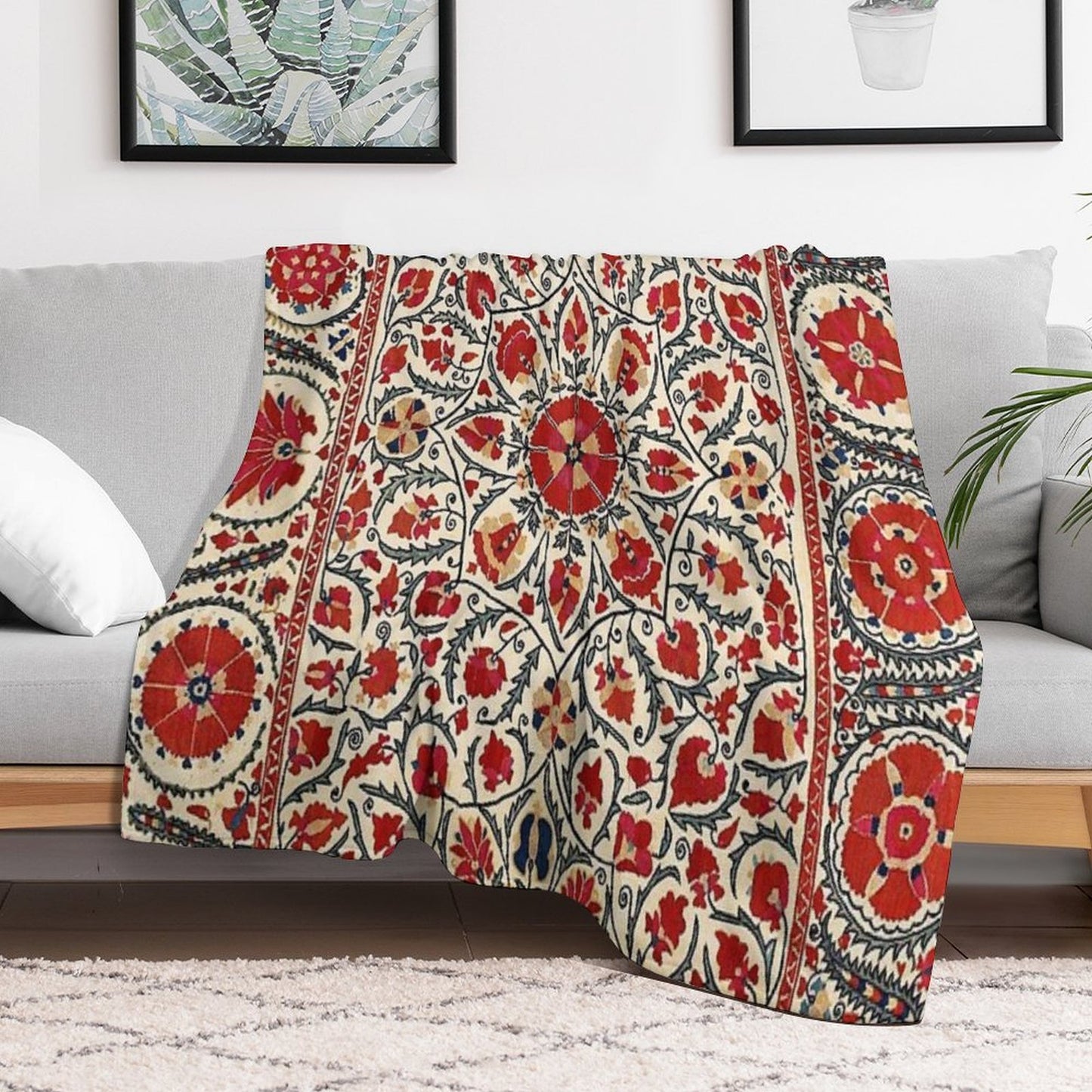 Bokhara Suzani Uzbekistan Colorful Embroidery Print Velvety-soft Throw Blanket