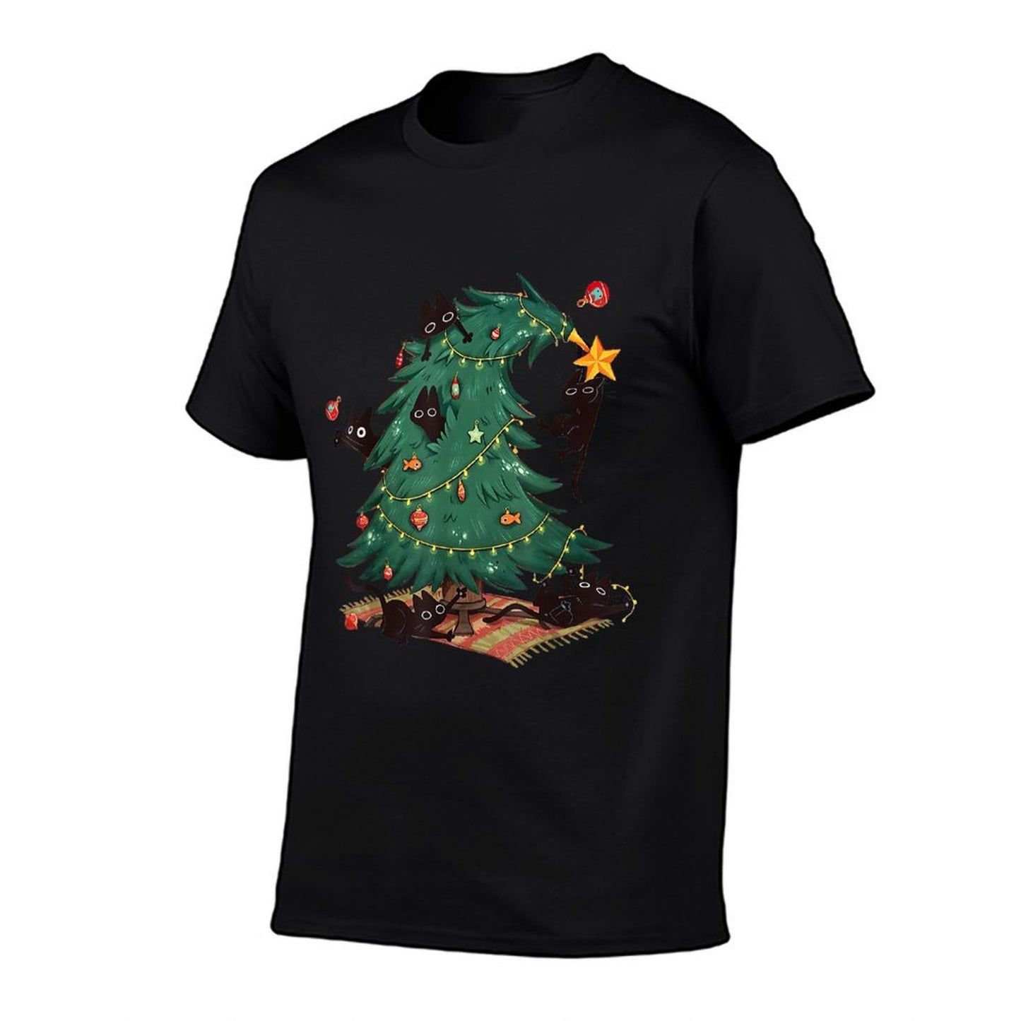 Christmas Tree And Cat Cute Christmas Cat Lover  Cotton T-Shirt