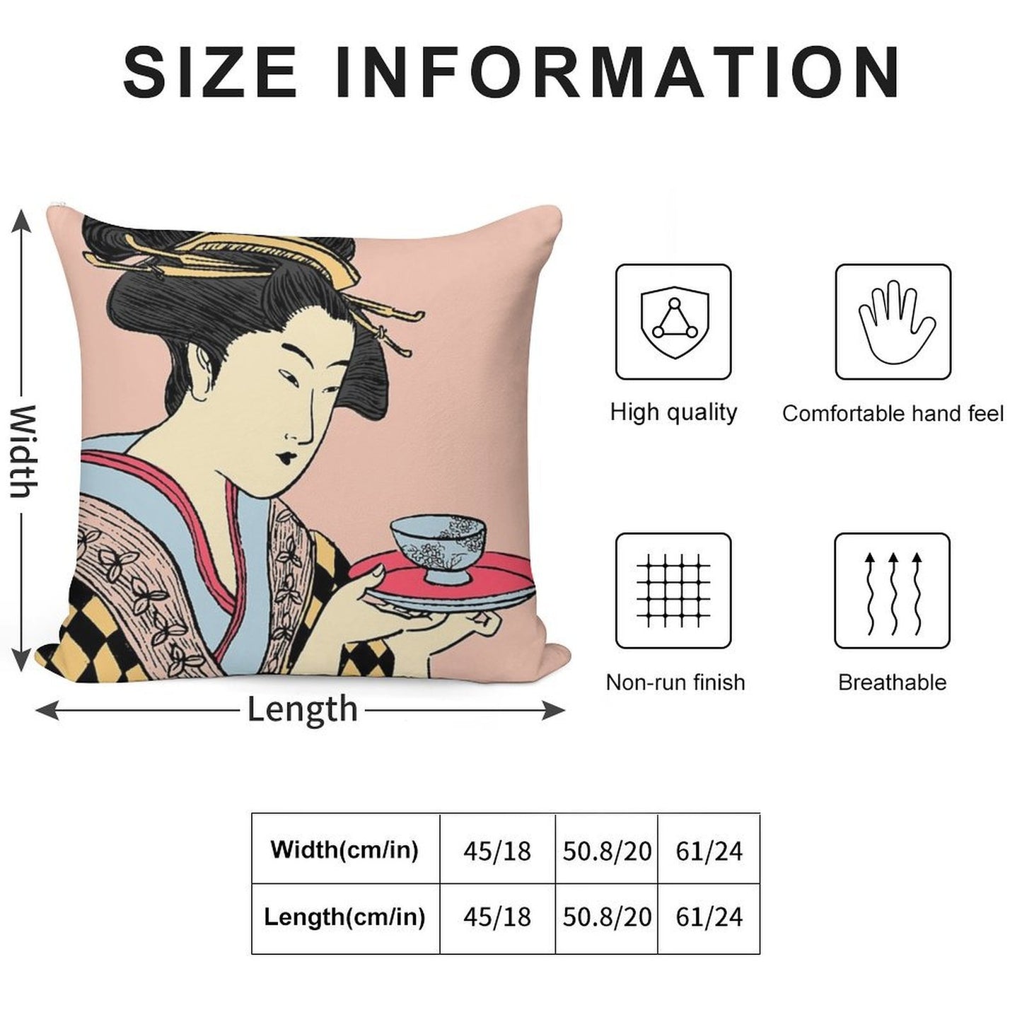 Geisha's Tea Time Soft Skin-Friendly Throw Pillow