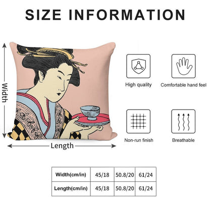Geisha's Tea Time Soft Skin-Friendly Throw Pillow