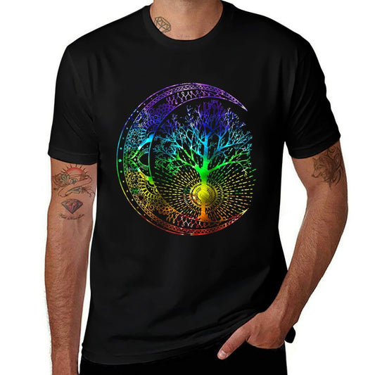Mandala Moon Chakra Tree of Life  Heathered Texture T-Shirt