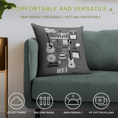 Music Things Soft Reinforced Edging Throw Pillow