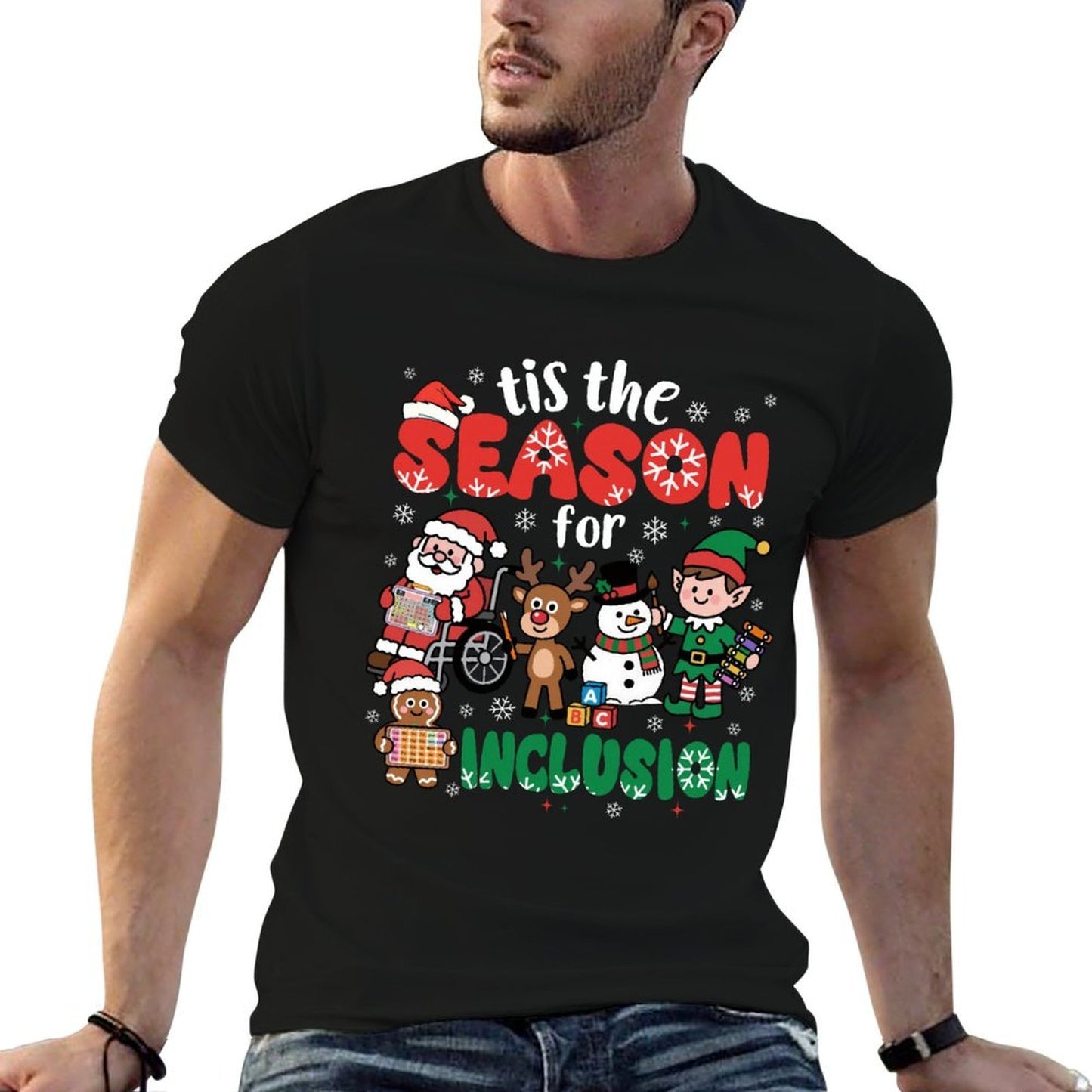 Christmas Sped Teacher Tis The Season for Inclusion Women  Ribbed Collar T-Shirt