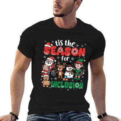 Christmas Sped Teacher Tis The Season for Inclusion Women  Ribbed Collar T-Shirt