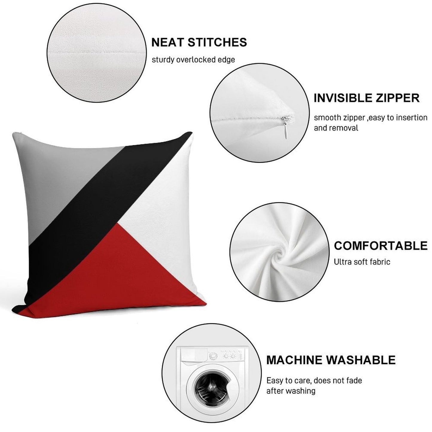 Black Diagonal Stripe with Triangles Soft Hidden Zipper Throw Pillow