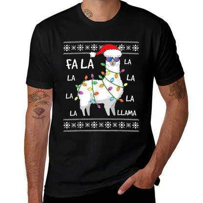 Fa La La Llama Christmas Tree Funny Ugly Christmas Sweater  Ribbed Collar T-Shirt