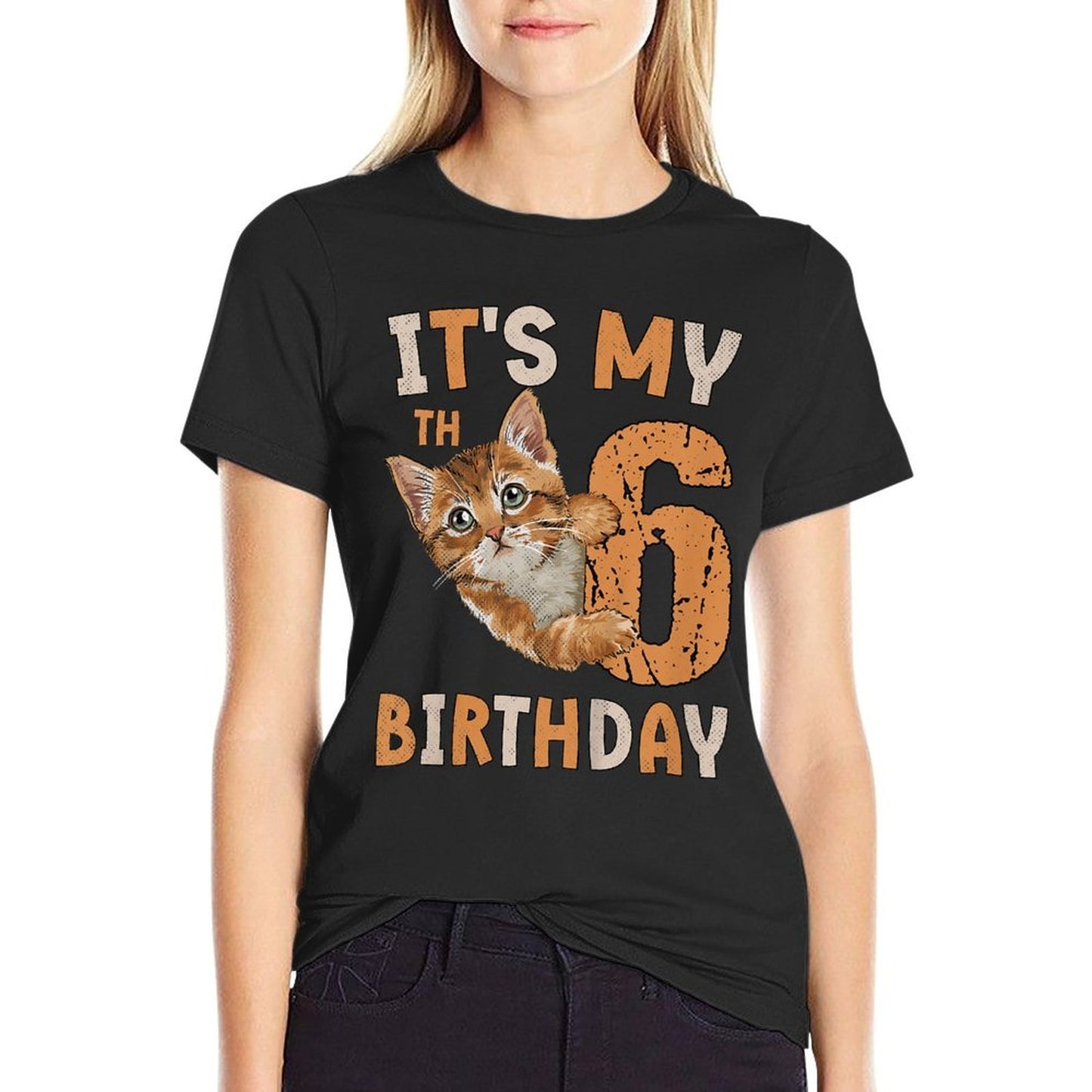 Kids It's My 6th Birthday Cat Lover 6 Years Old Birthday Vintage  Tagless Design T-Shirt