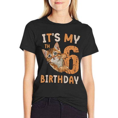 Kids It's My 6th Birthday Cat Lover 6 Years Old Birthday Vintage  Tagless Design T-Shirt