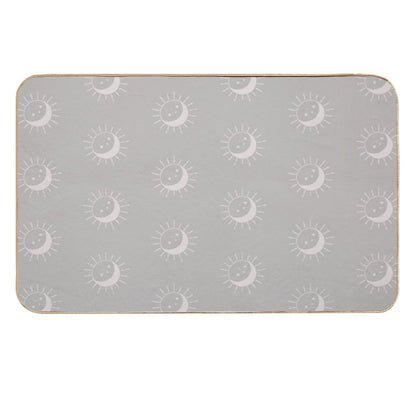 Pretty Sun And Moon Pattern Soft Aesthetic In Muted Colors Taupe  Repositionable Bath Mat