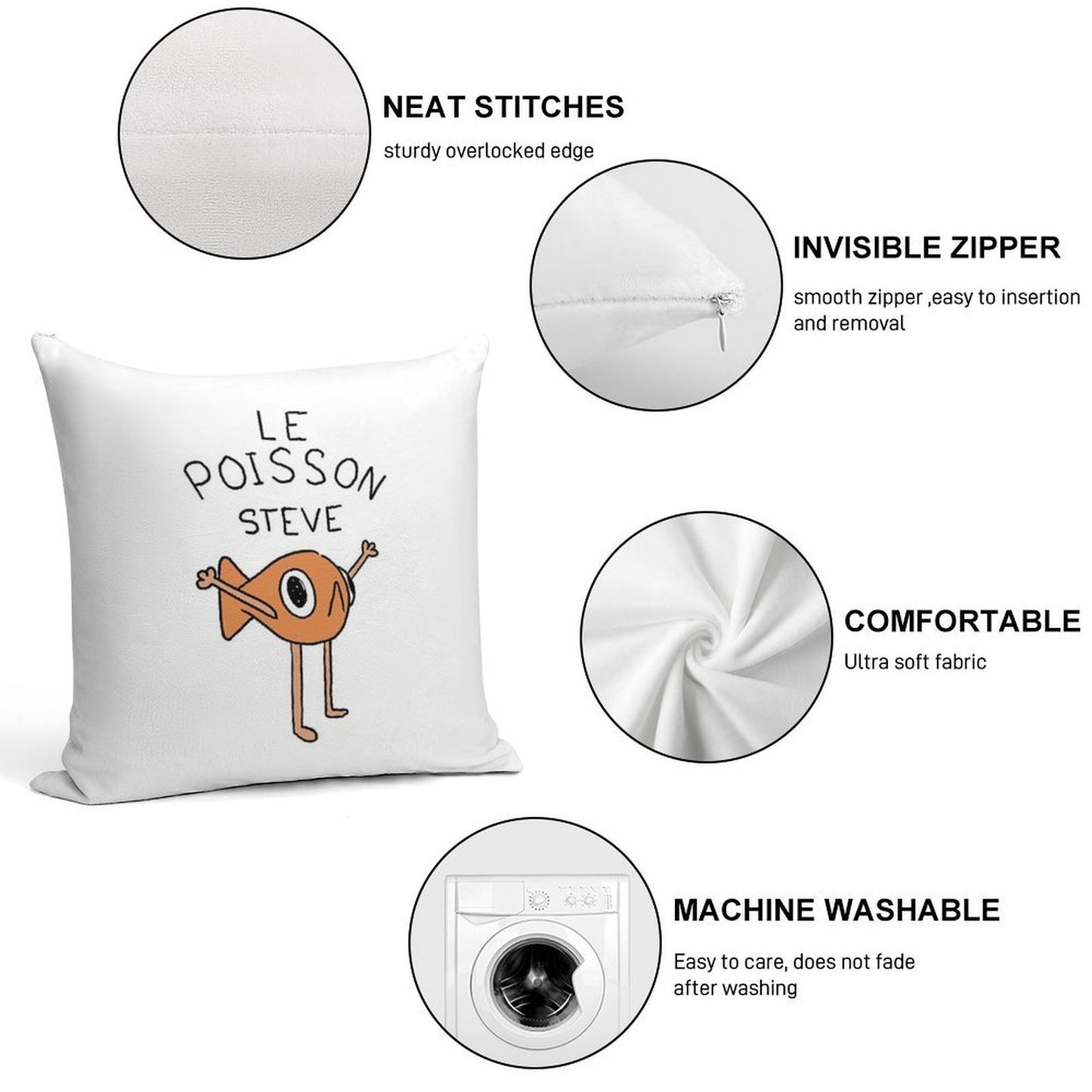 Le Poisson Steve Soft Ultra-Soft Texture Throw Pillow