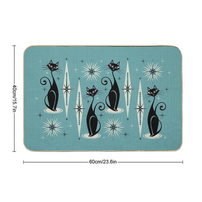 Mid Century Meow on Blue  Slip-Resistant Bath Mat