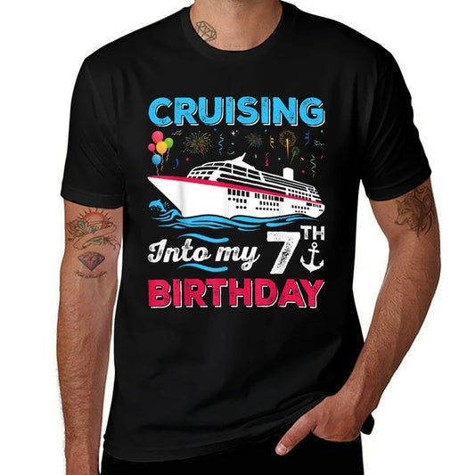 Cruising Into My 7th Birthday Girls Boy 7 Years Old Birthday  Heathered Texture T-Shirt