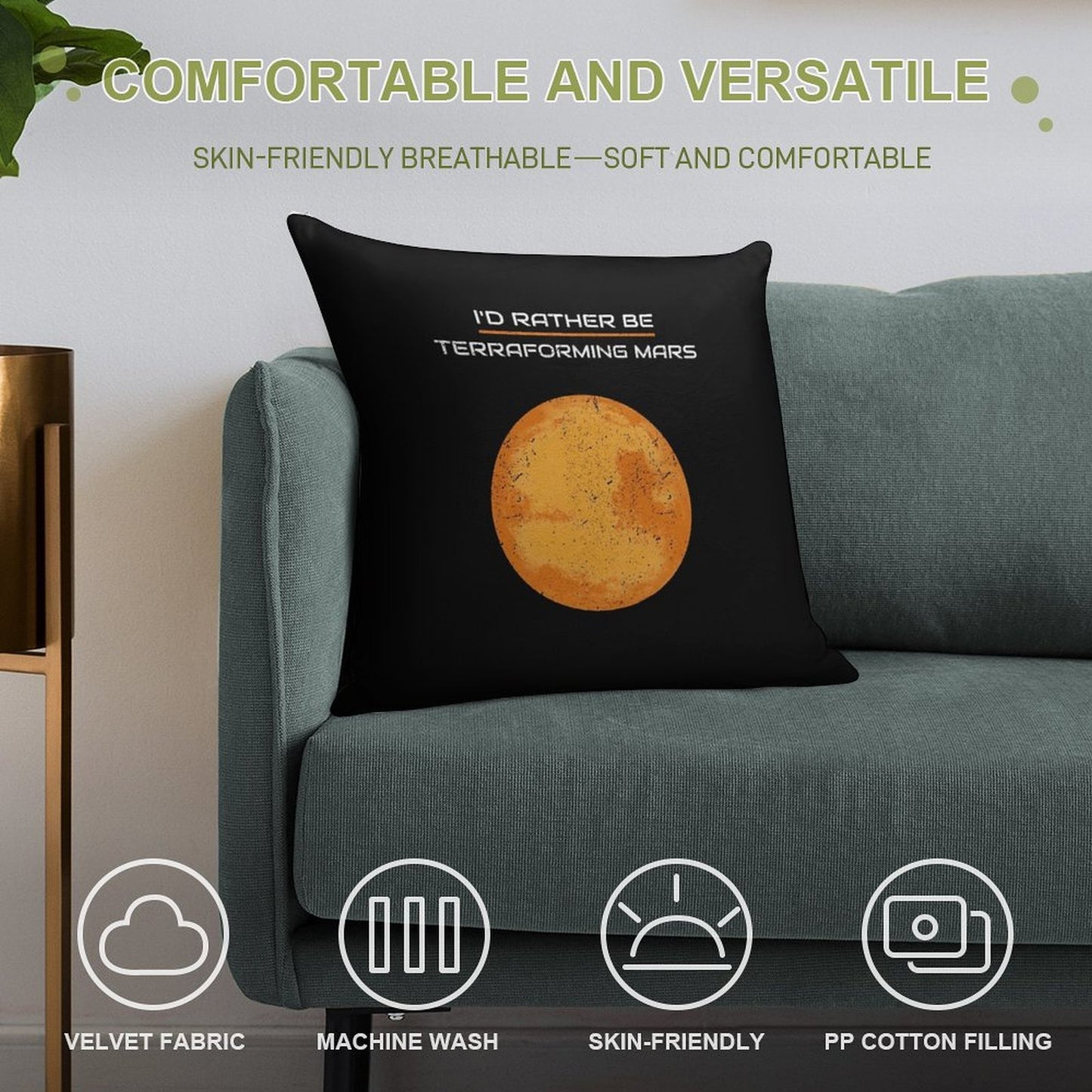 I'D RATHER BE TERRAFORMING MARS Soft Warmth Comfort Throw Pillow