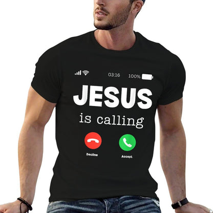 Classic Jesus Is Calling  Ribbed Collar T-Shirt