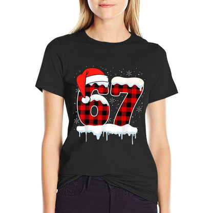 Funny Six Seven 67 Christmas Red Plaid Xmas Gen Alpha Boys  Vintage-inspired T-Shirt