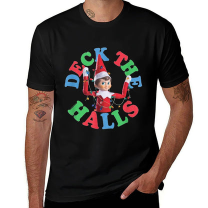 Elf on The Shelf Christmas Deck The Halls Holiday Lights  Oversized Silhouette T-Shirt