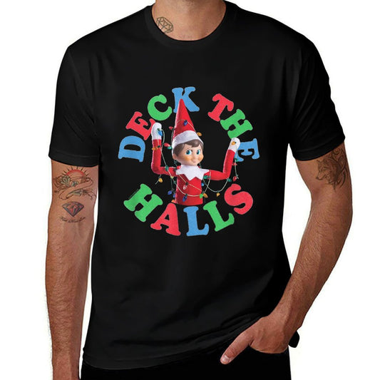 Elf on The Shelf Christmas Deck The Halls Holiday Lights  Oversized Silhouette T-Shirt