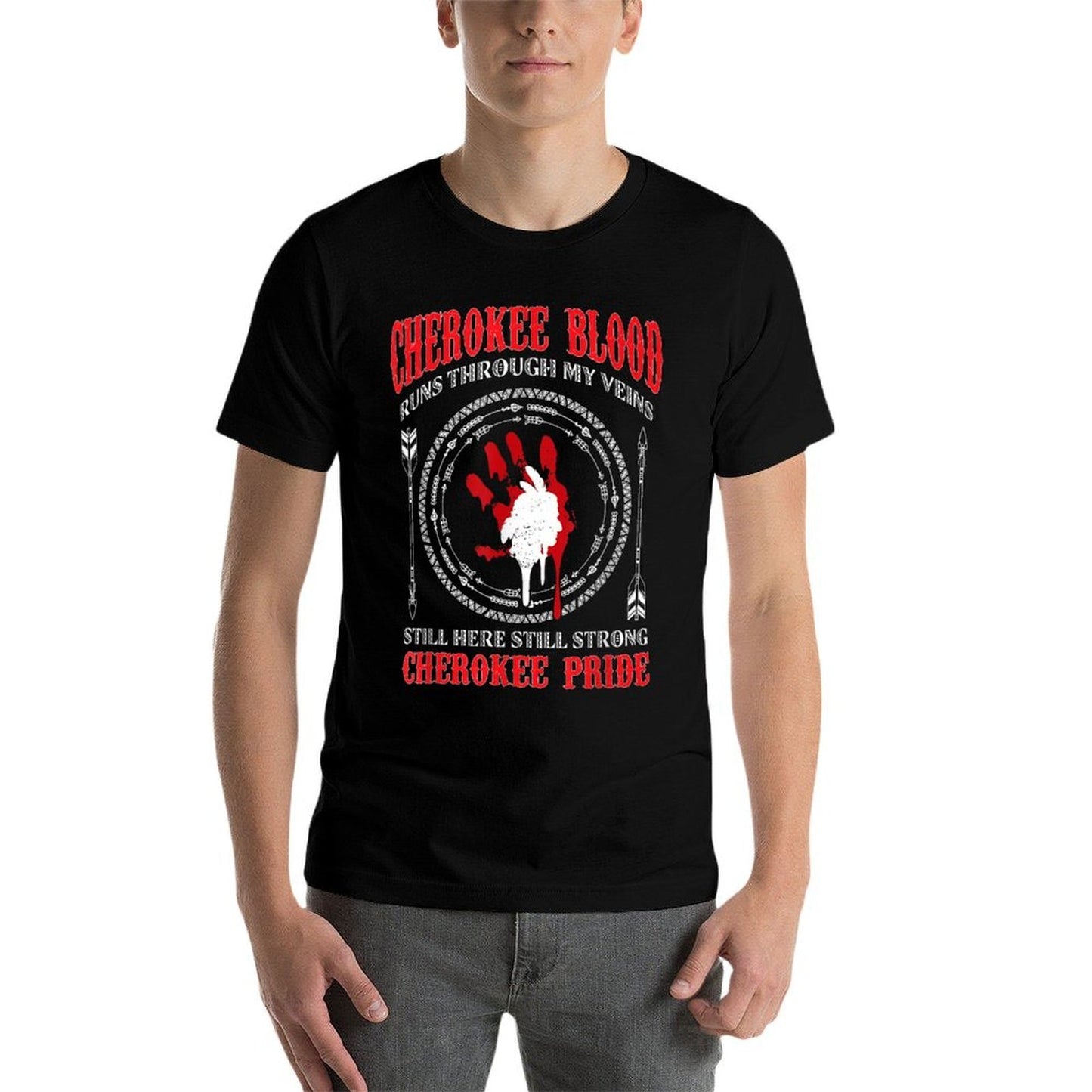 Cherokee Blood Runs Through My Veins Native American  Eco-friendly Material T-Shirt