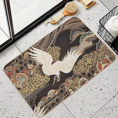 VintageJapanese Cranes Gold And Black  Slip-Resistant Bath Mat