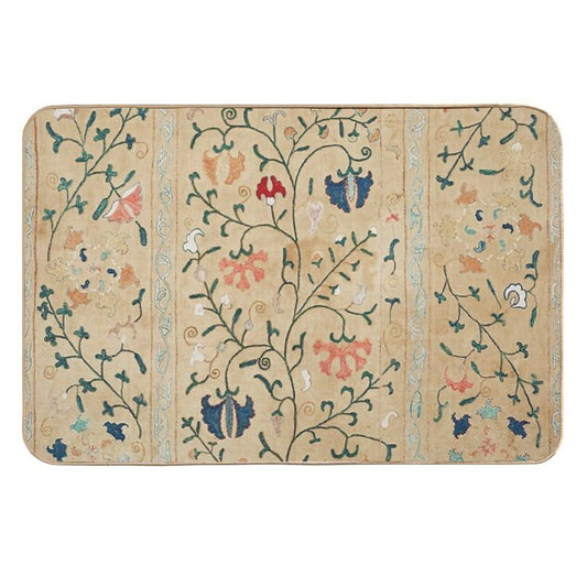 Uzbekistan Suzani Nim Embroidery Print  Easy To Clean Bath Mat