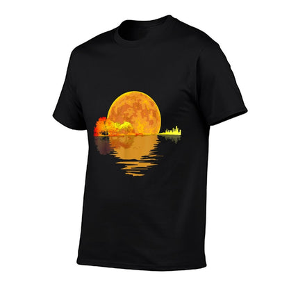 Acoustic Guitar Moon Lake Shadow Music Lover Guitarist  Polyester Blend T-Shirt