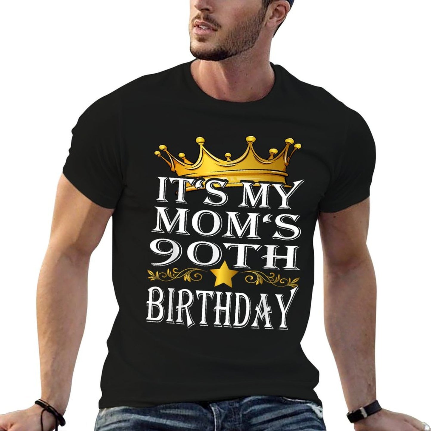 It's My Mom's 90th Birthday Crown Women's 90th Birthday  Ribbed Collar T-Shirt