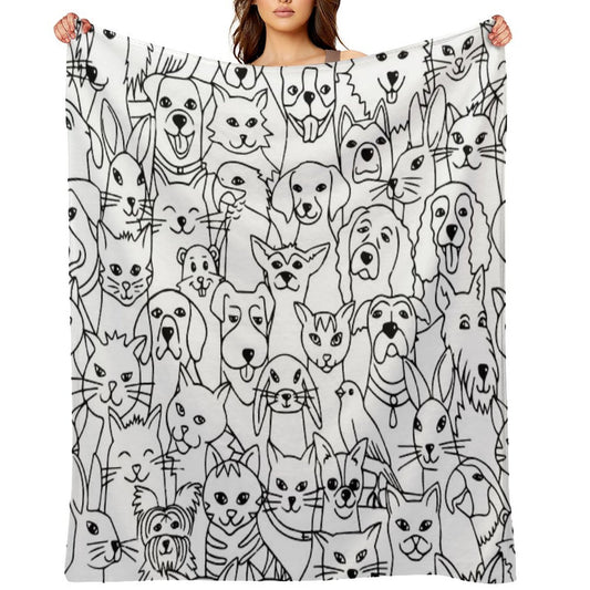 Funny Pattern with Cute Pets Dogs, Cats, Birds, Rabbits, Hamster Female Child Male Animal Lover Shrink-resistant Throw Blanket