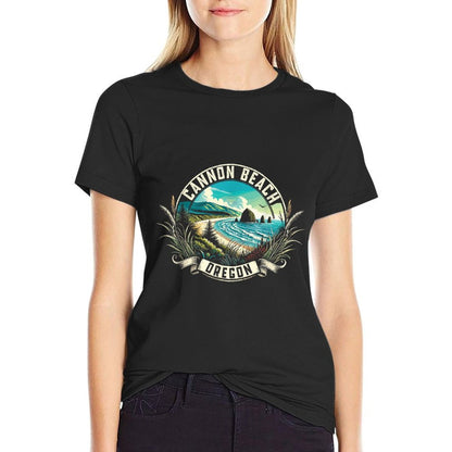 Cannon Beach Watercolor, Cannon Beach Oregon, Cannon Beach  Fade-proof Color T-Shirt