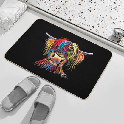 Scottish Hairy Highland Cow ' NELLY ' by Shirley MacArthur  Easy To Clean Bath Mat
