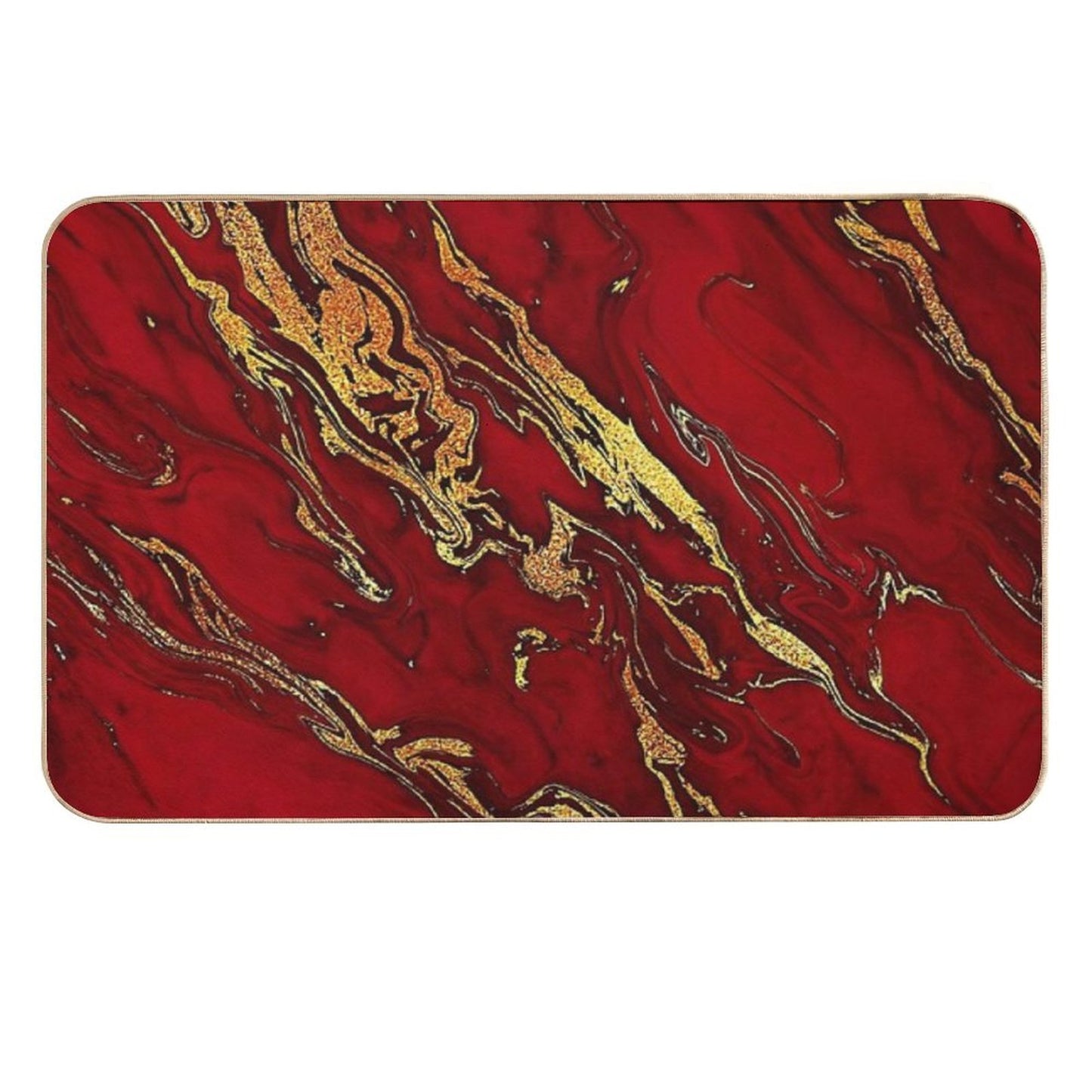 Faux Fire Red And Gold Marble  Long-Lasting Bath Mat