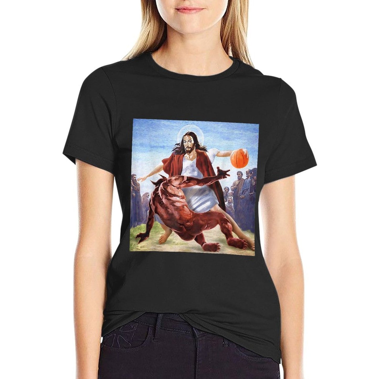 Funny Jesus Crossing Up The Devil Christian Religious  Lightweight T-Shirt