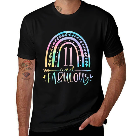 11 And Fabulous Rainbow Eleven Year Old Girls BDay Tie Dye  Summer-ready Fabric T-Shirt