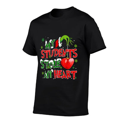My Students Stole My Heart Christmas Xmas Teacher Pajamas  Heathered Texture T-Shirt