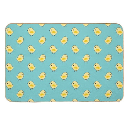 Busy Chicks Pattern - Yellow on Aqua Blue  Pet-Safe Bath Mat