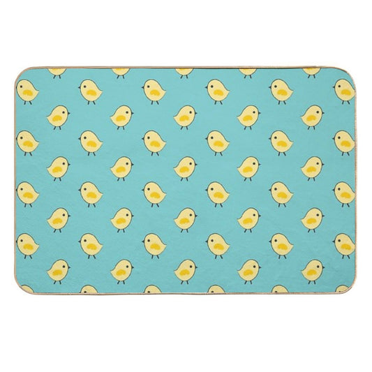Busy Chicks Pattern - Yellow on Aqua Blue  Pet-Safe Bath Mat