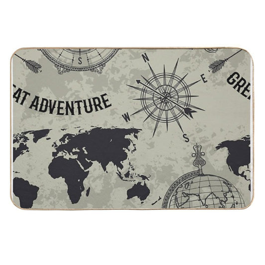 Seamless Pattern with Vintage Globe, Compass, World Map And Wind Rose. Retro Hand Drawn Vector Illustration Great Adventure in  Eco-Friendly Bath Mat