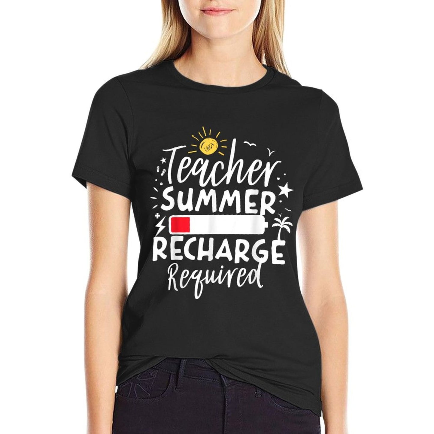 Teacher Summer Recharge Required Battery Teacher Break  Affordable Price T-Shirt