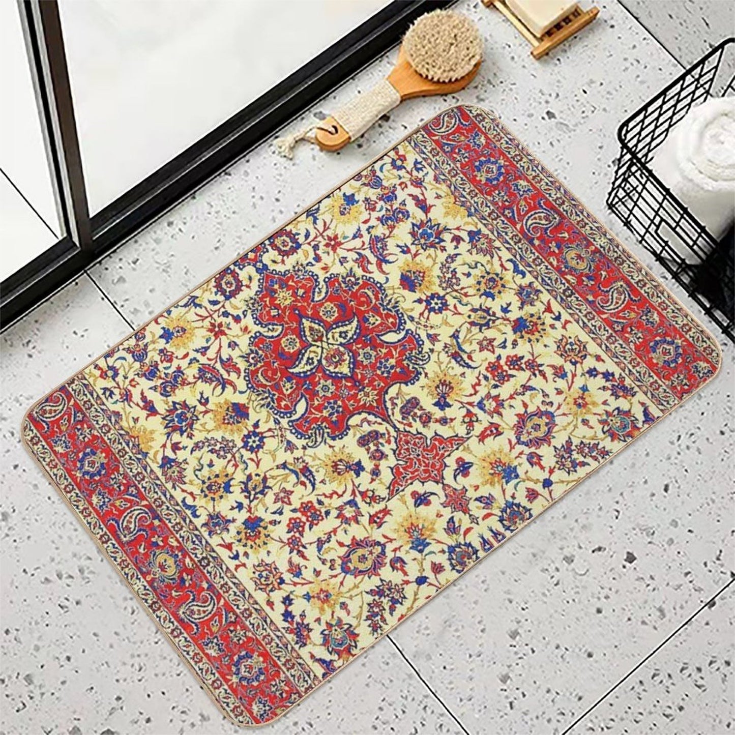 Isfahan Antique Persian Carpet Print  Stain-Proof Bath Mat